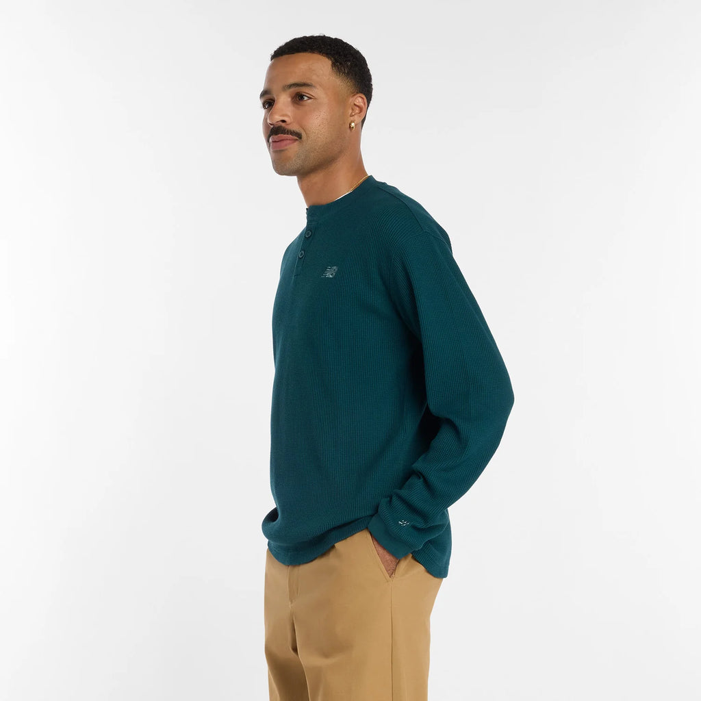 New Balance Numeric Waffle Knit Long Sleeve Henley Spruce
