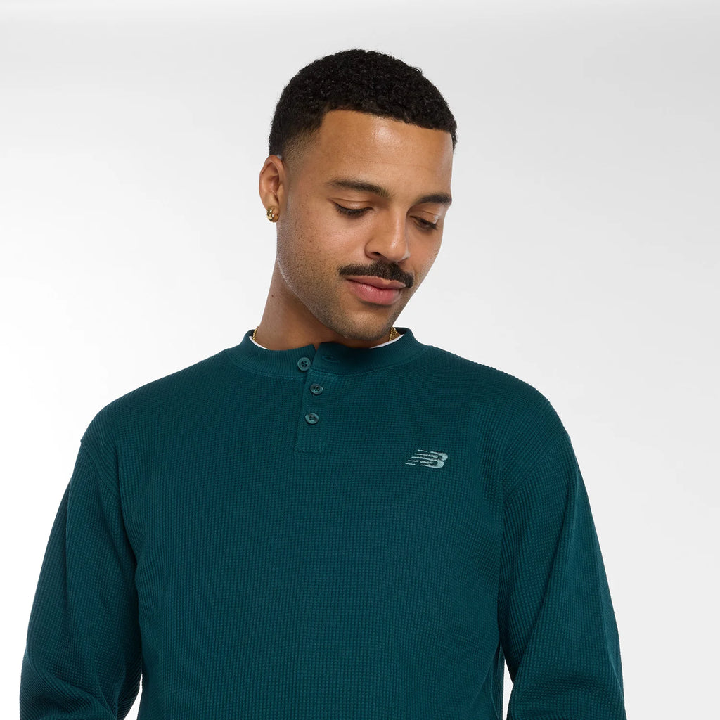 New Balance Numeric Waffle Knit Long Sleeve Henley Spruce