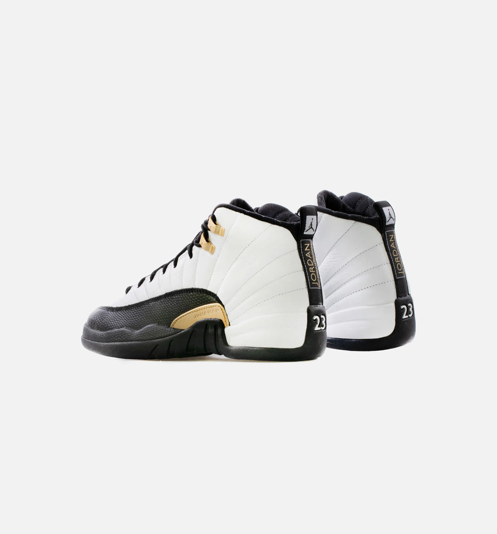 Air Jordan 12 Retro Royalty Grade School Lifestyle Shoe White Black Metallic Gold
