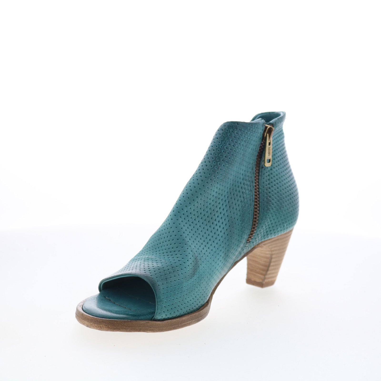 Bakari Womens Green Leather Zipper Heeled Sandals Shoes