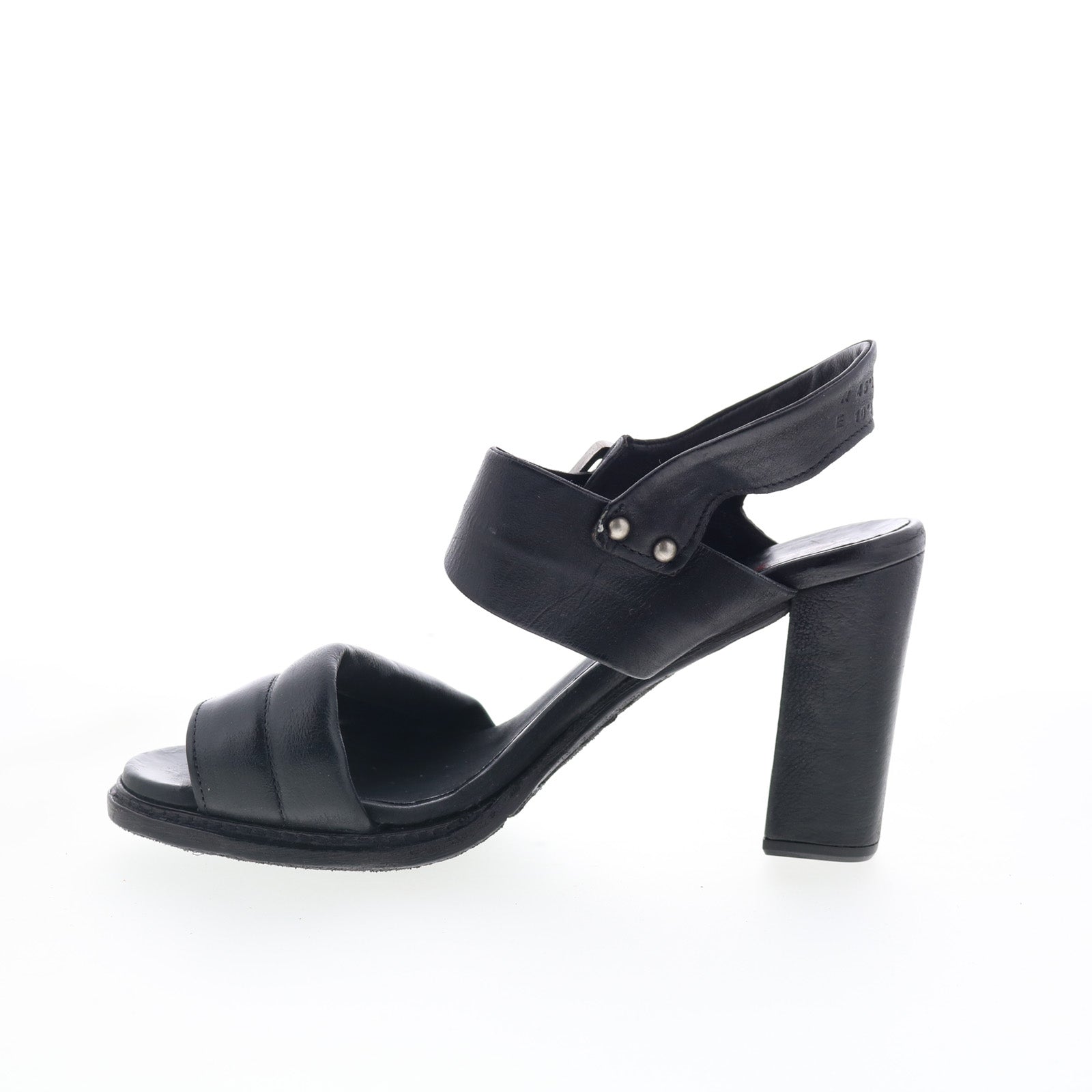 Barnett Womens Black Leather Hook & Loop Heeled Sandals Shoes