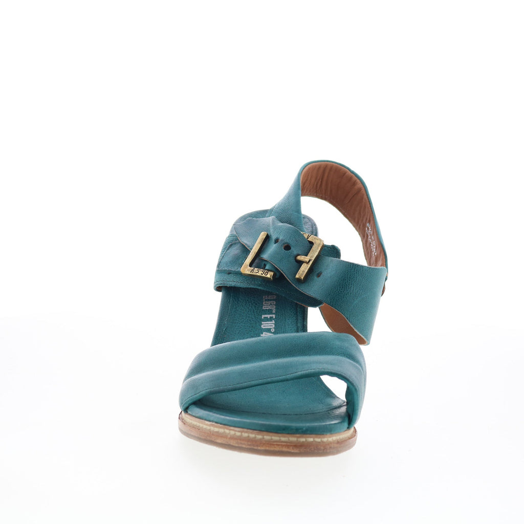 Barnett Womens Green Leather Hook & Loop Heeled Sandals Shoes