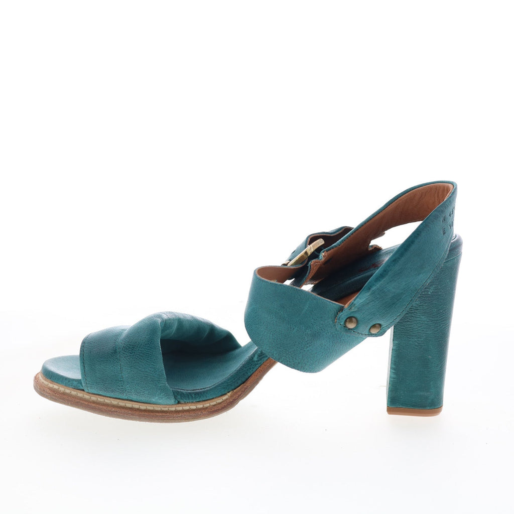 Barnett Womens Green Leather Hook & Loop Heeled Sandals Shoes