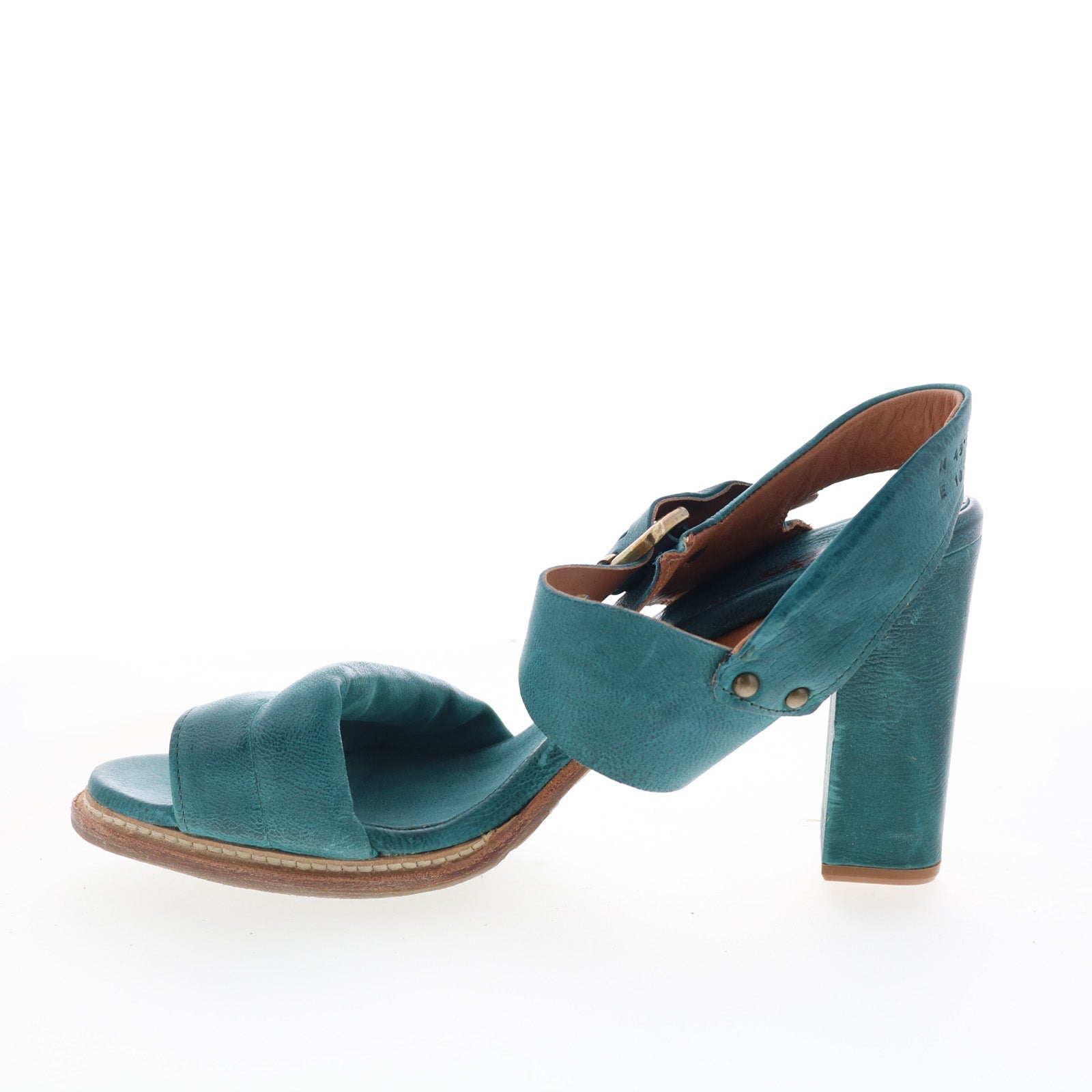 Barnett Womens Green Leather Hook & Loop Heeled Sandals Shoes