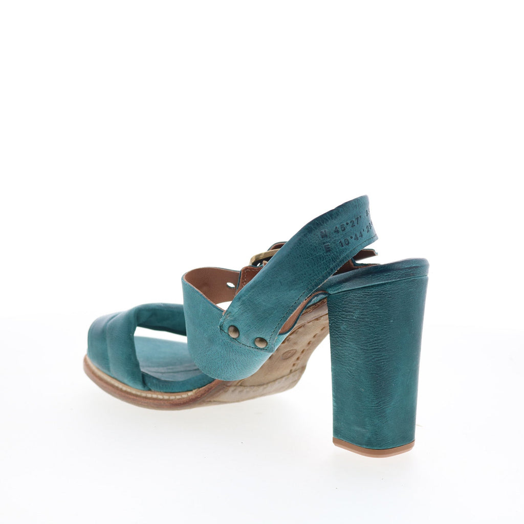 Barnett Womens Green Leather Hook & Loop Heeled Sandals Shoes