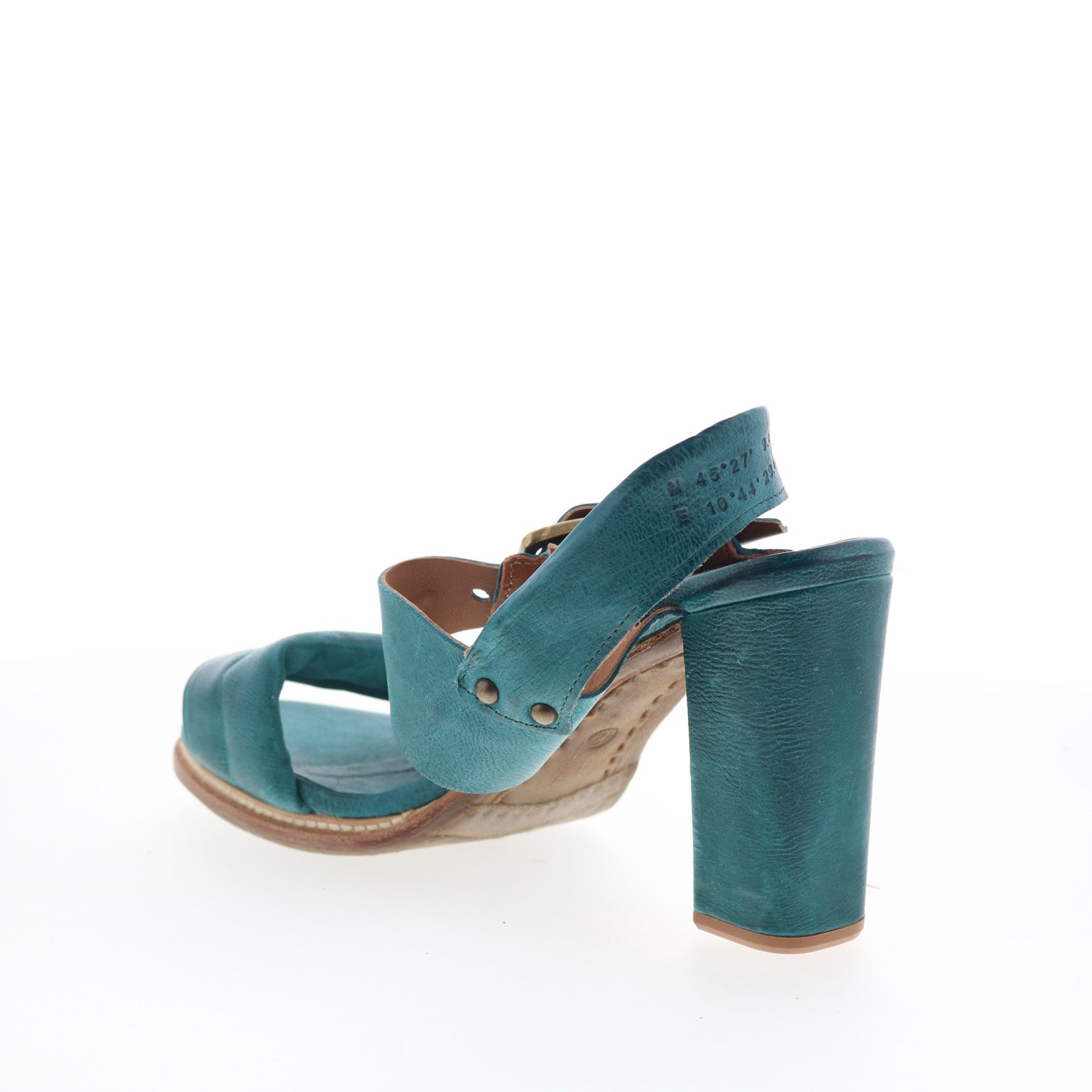Barnett Womens Green Leather Hook & Loop Heeled Sandals Shoes