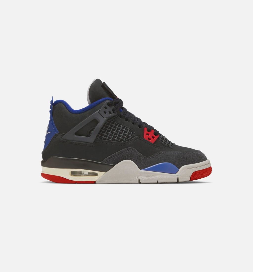 Air Jordan 4 Retro Rare Air Grade School Lifestyle Shoe Black Fire Red Deep Royal Blue
