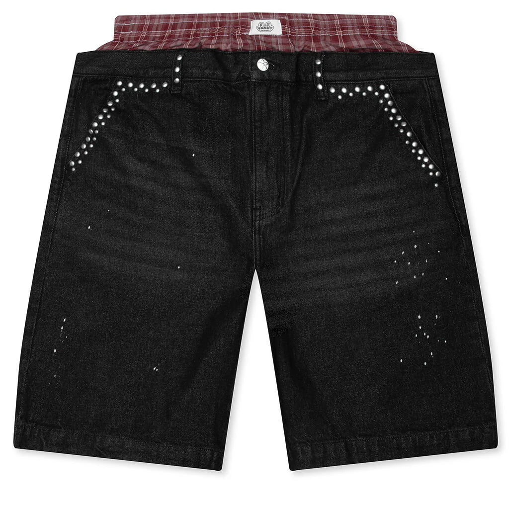 Paint Boxer Denim Shorts Black