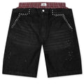Paint Boxer Denim Shorts Black