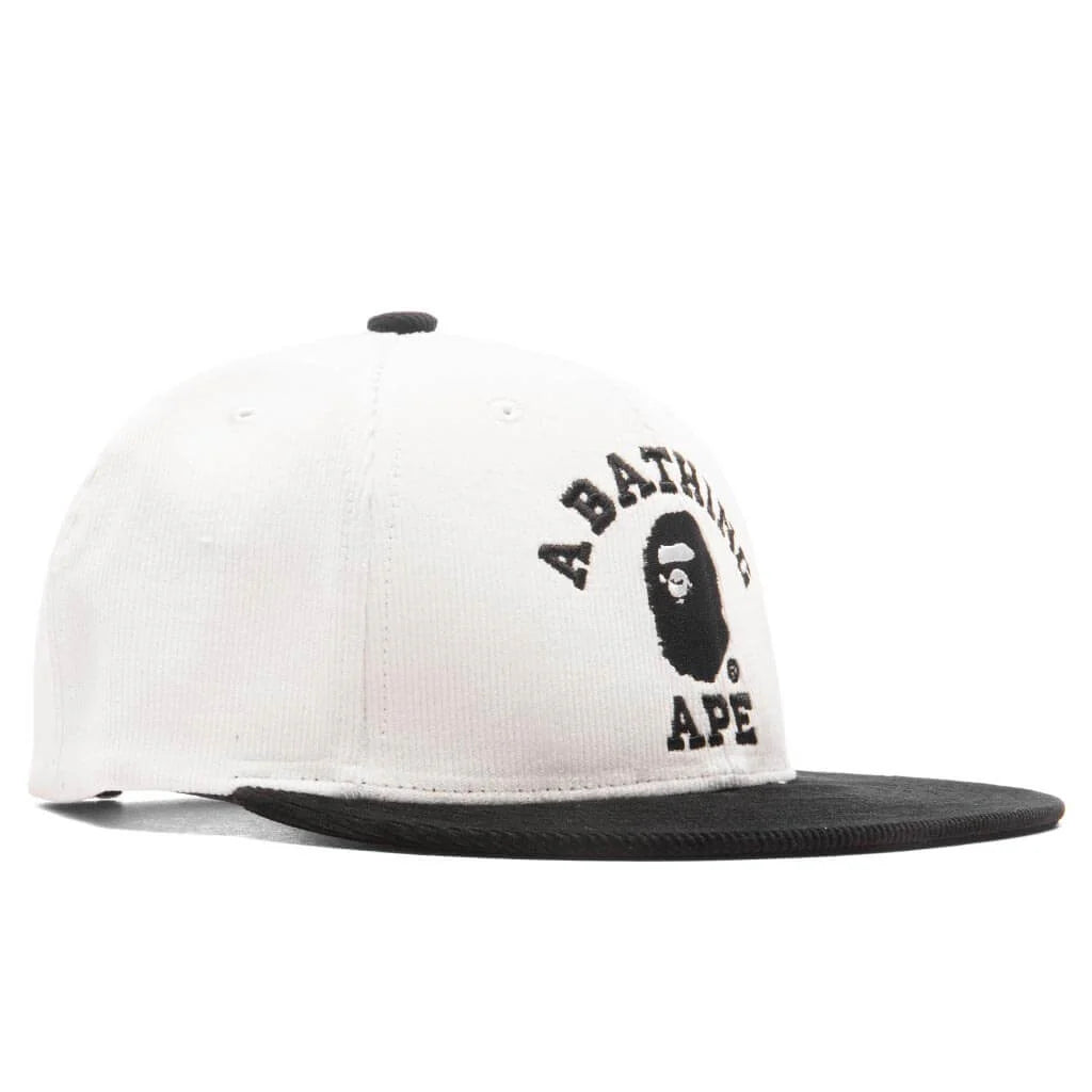 Corduroy College Snap Back Cap White