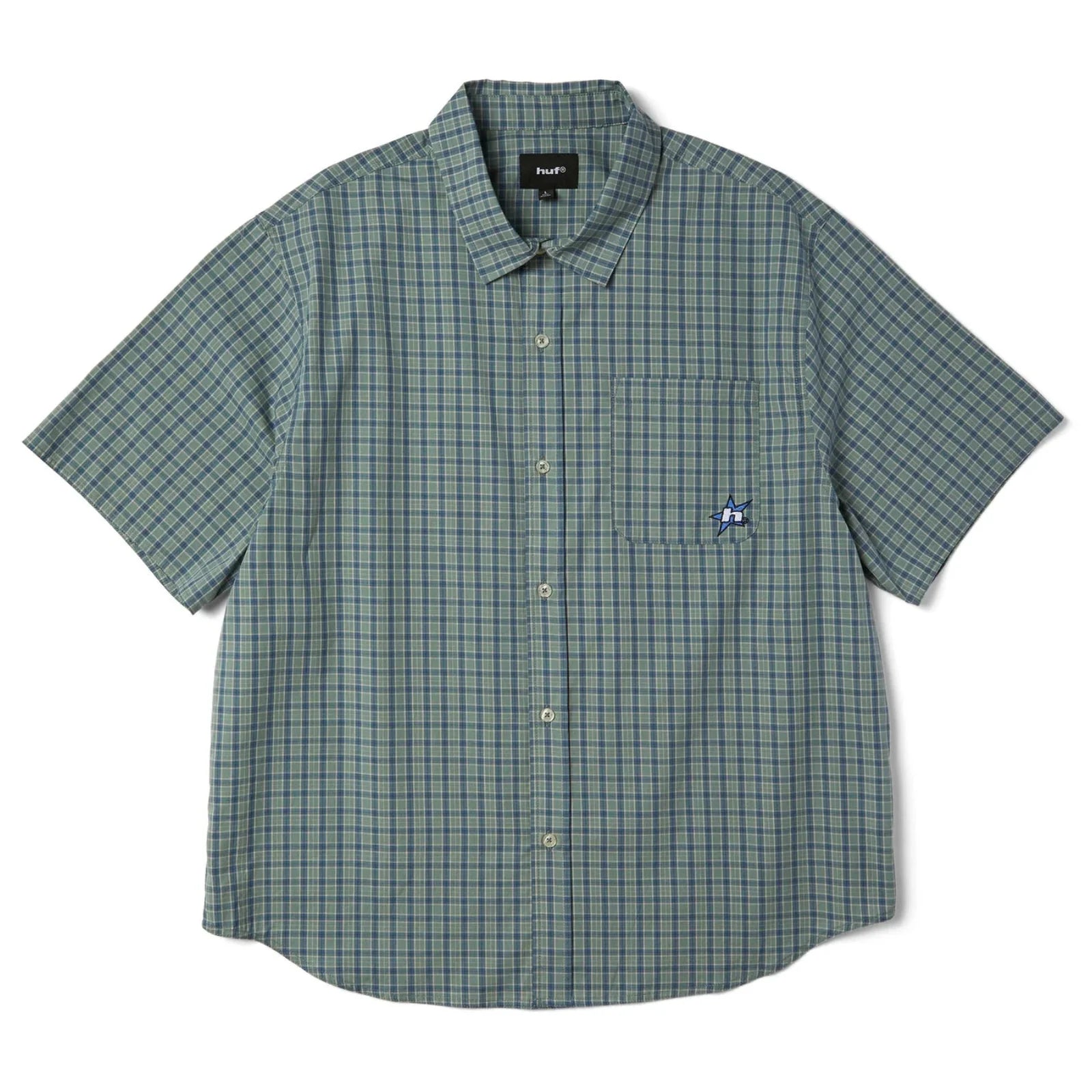 Huf H Star Button Up S S Shirt Marine