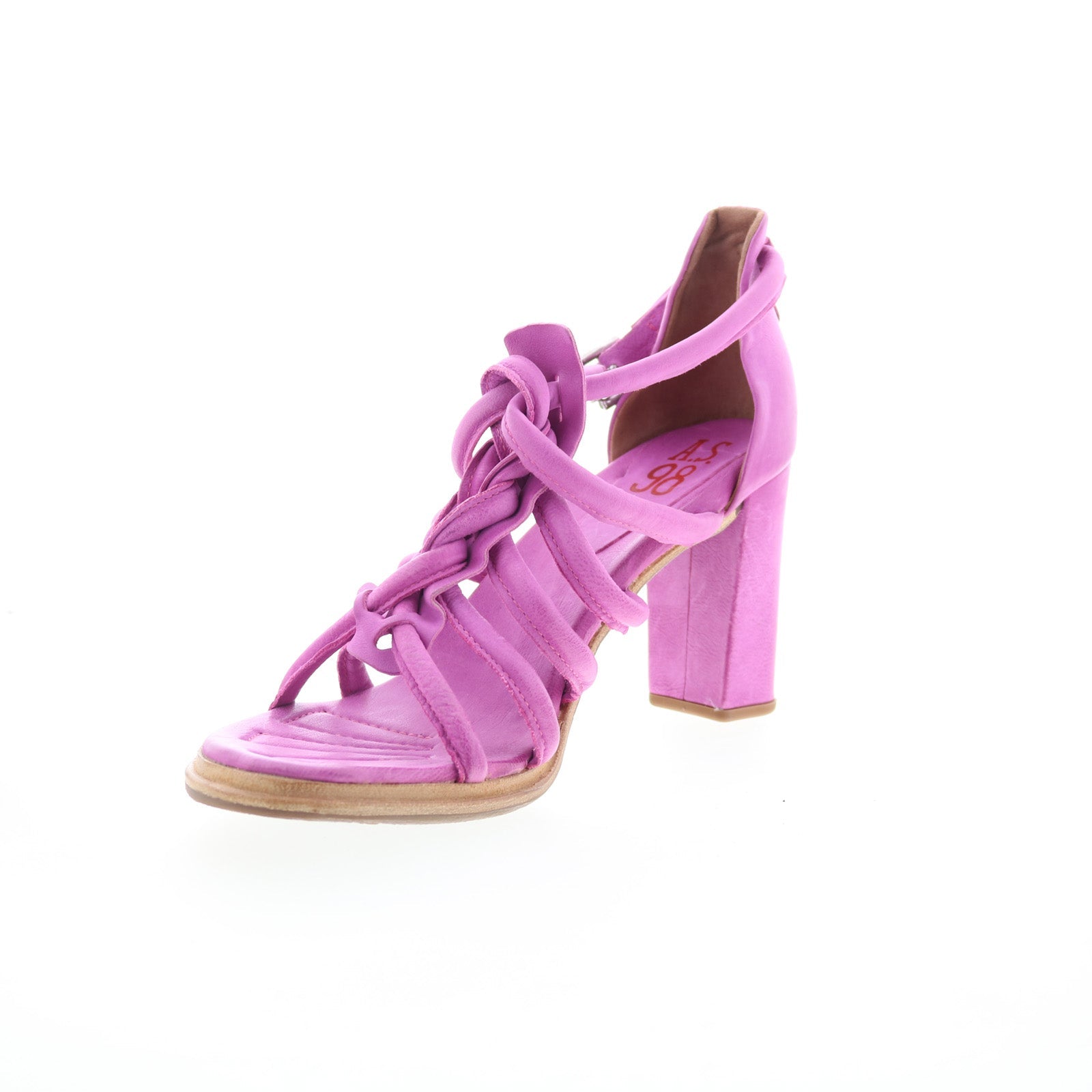 Boone Womens Purple Leather Hook & Loop Heeled Sandals Shoes