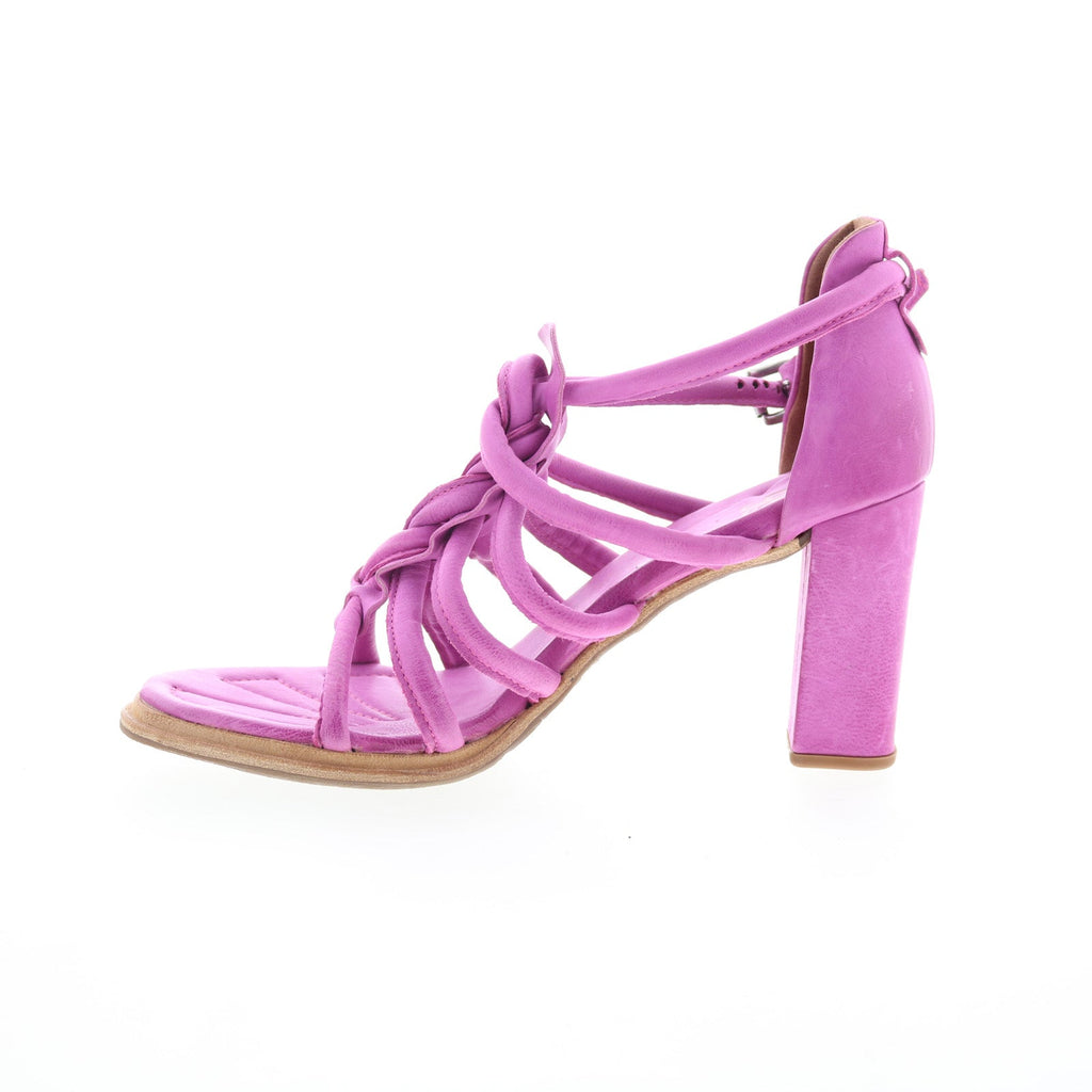 Boone Womens Purple Leather Hook & Loop Heeled Sandals Shoes
