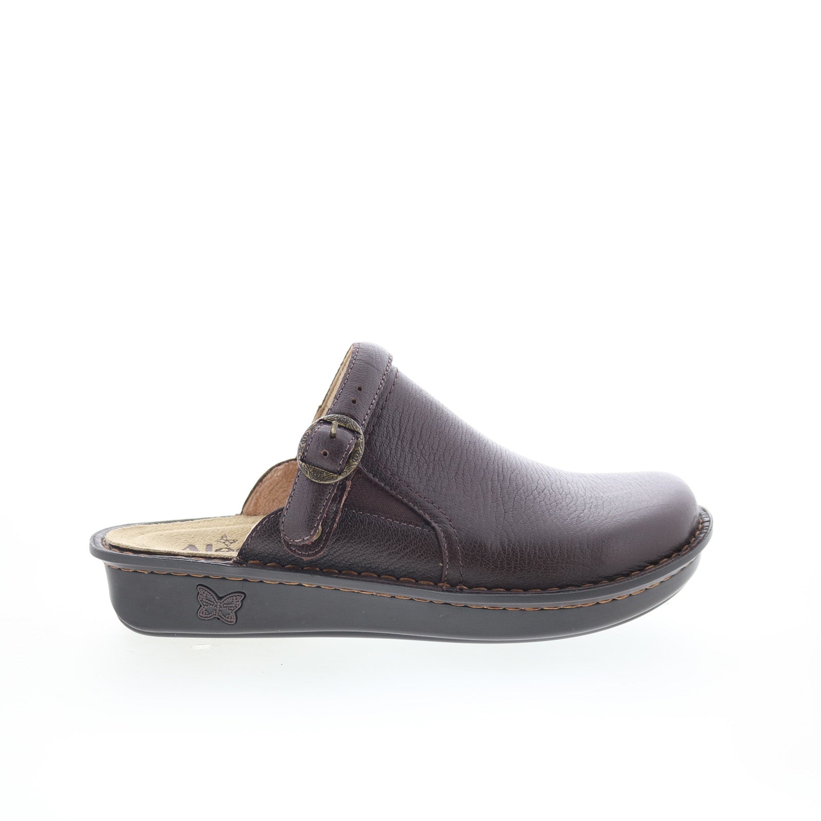 Alegria Bryn BRN-8140 Womens Brown Leather Slip On Clog Flats Shoes