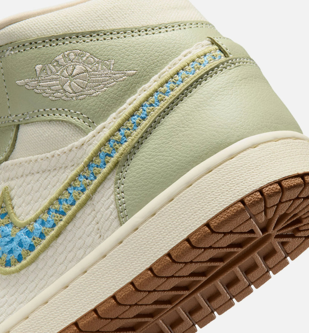 Air Jordan 1 Mid SE Womens Lifestyle Shoe Olive Aura Pearl White Lawn