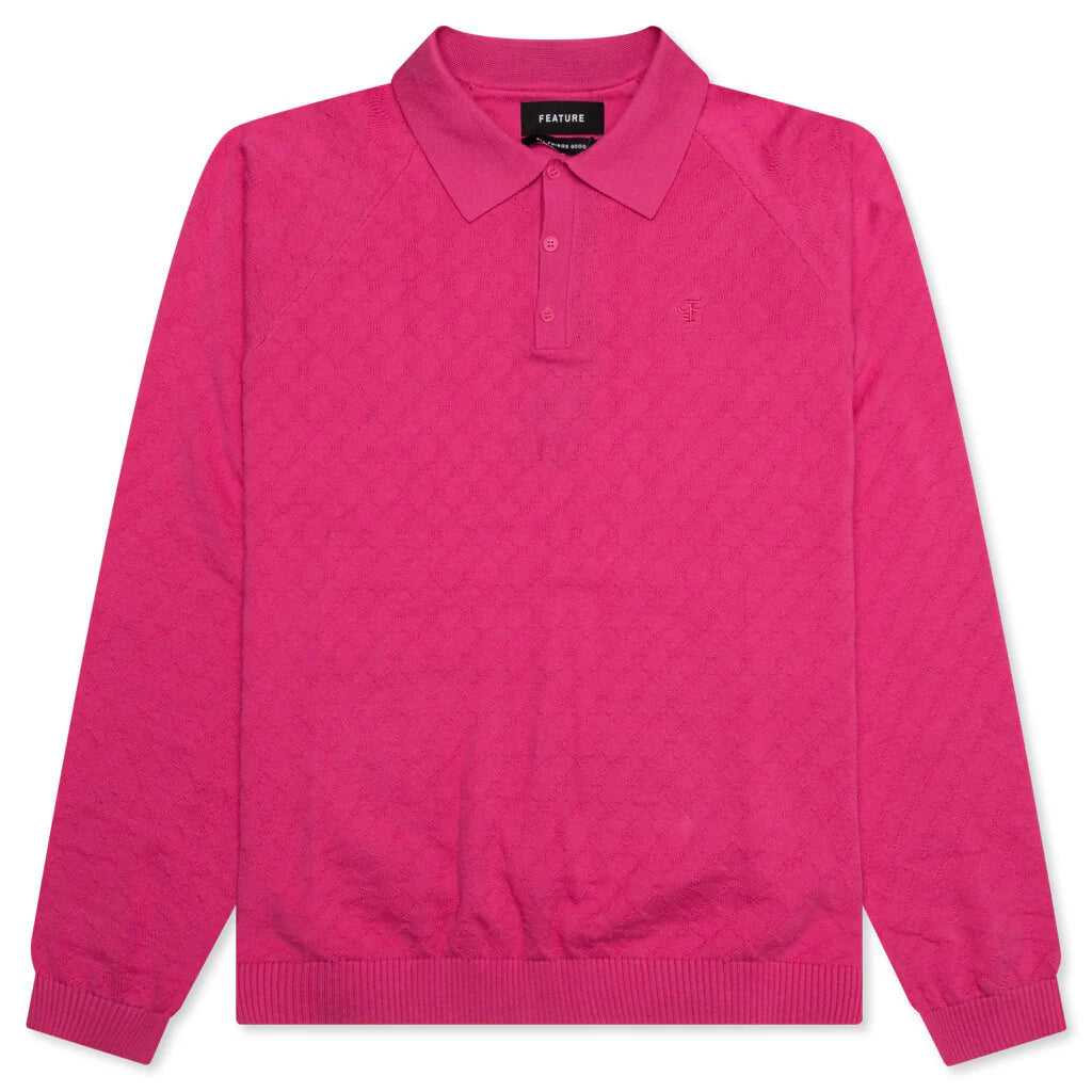 Hogan Pointelle Raglan Sleeve Sweater Polo Coral