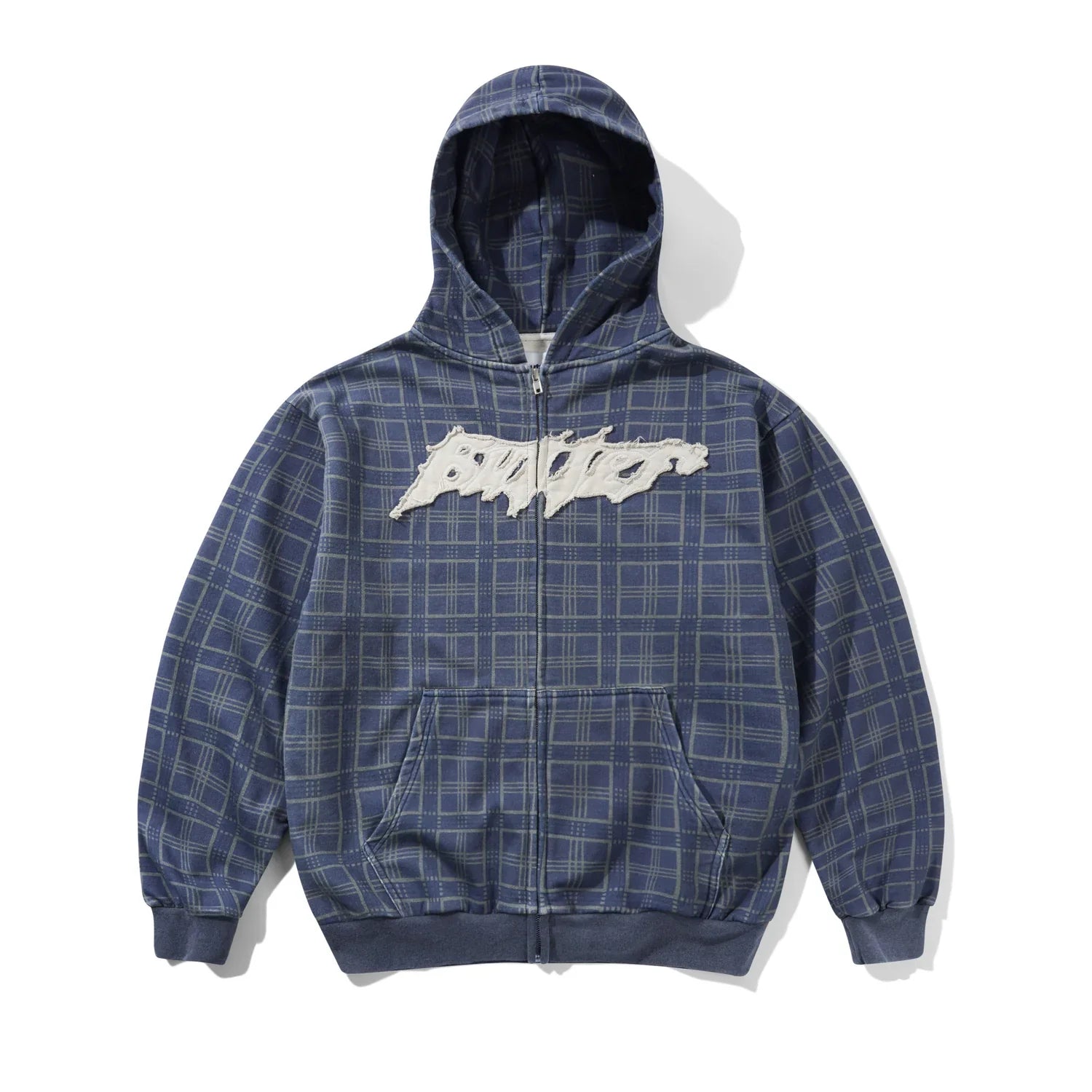 Butter Goods Amplify Zip Thru Hoodie Washed Navy Plaid