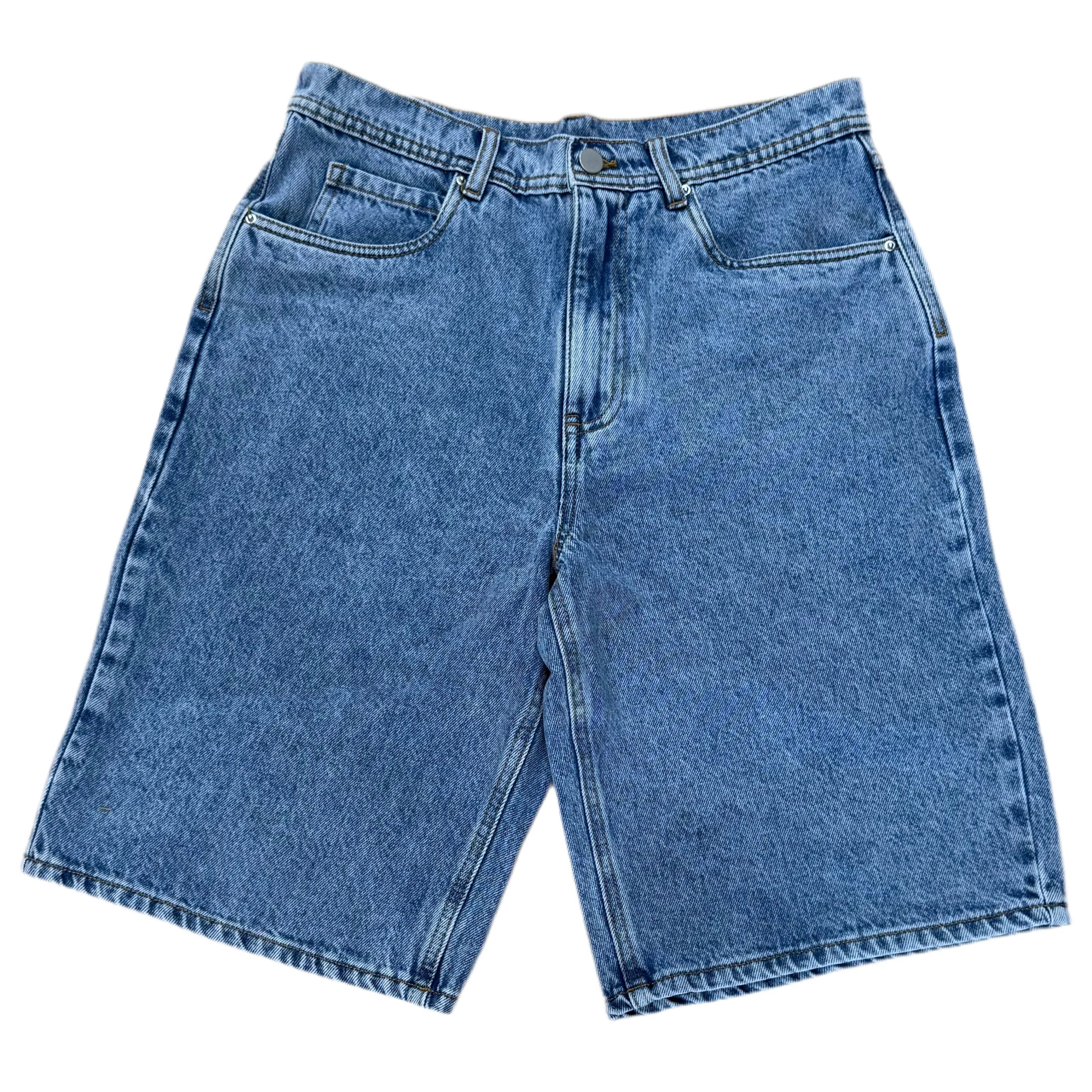 Kinetic Embroidered Baggy Denim Shorts Blue