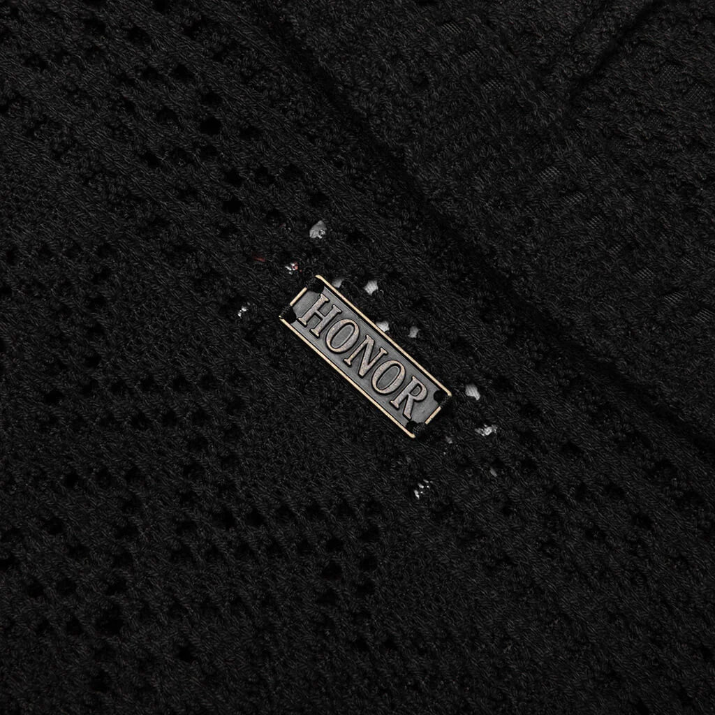 Pointelle Crochet Camp Collar Black