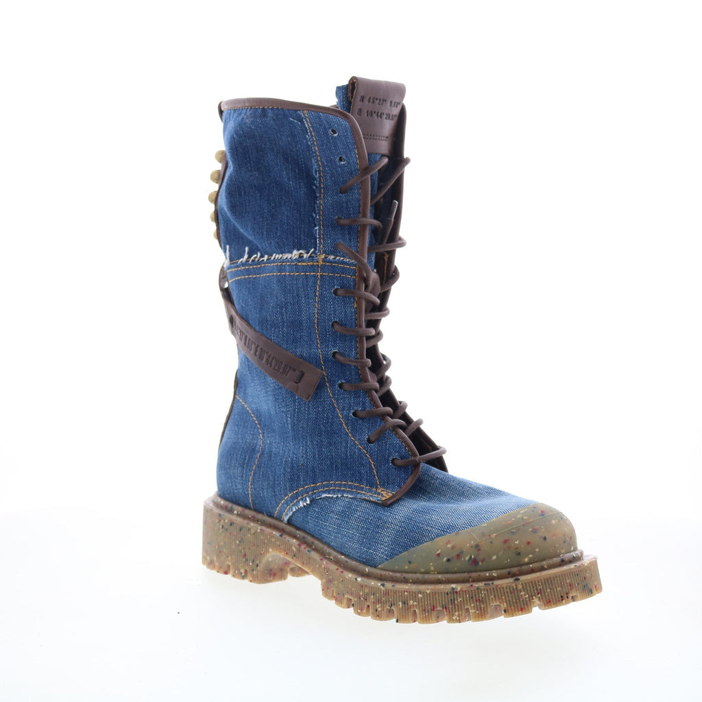 Cambert Womens Blue Leather Lace Up Casual Dress Boots