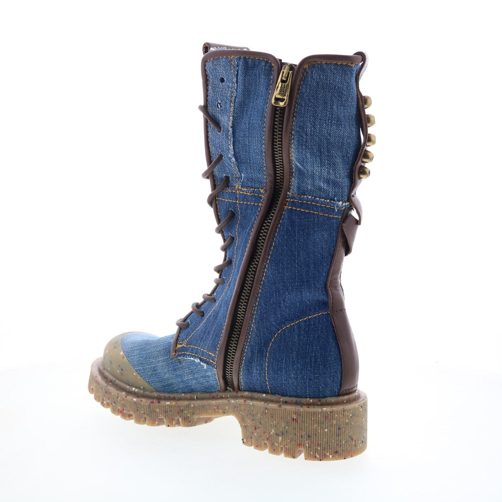 Cambert Womens Blue Leather Lace Up Casual Dress Boots