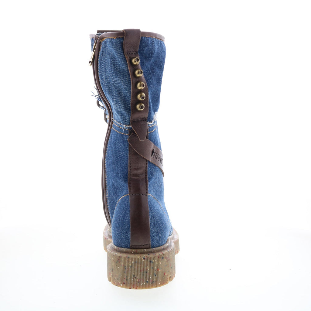 Cambert Womens Blue Leather Lace Up Casual Dress Boots