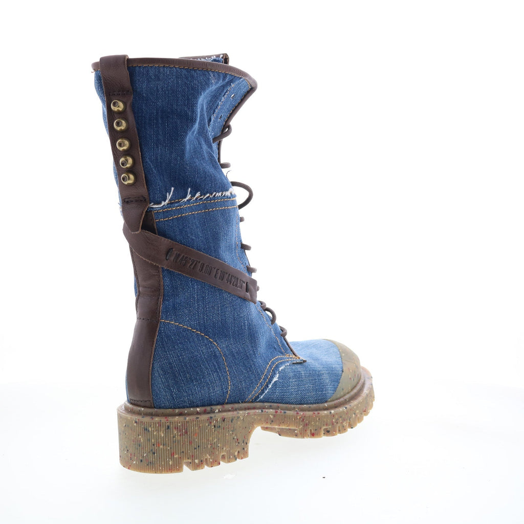 Cambert Womens Blue Leather Lace Up Casual Dress Boots
