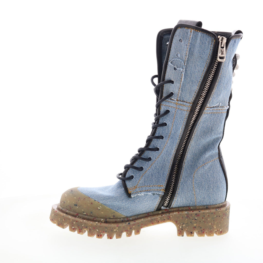 Cambert Womens Blue Canvas Lace Up Casual Dress Boots