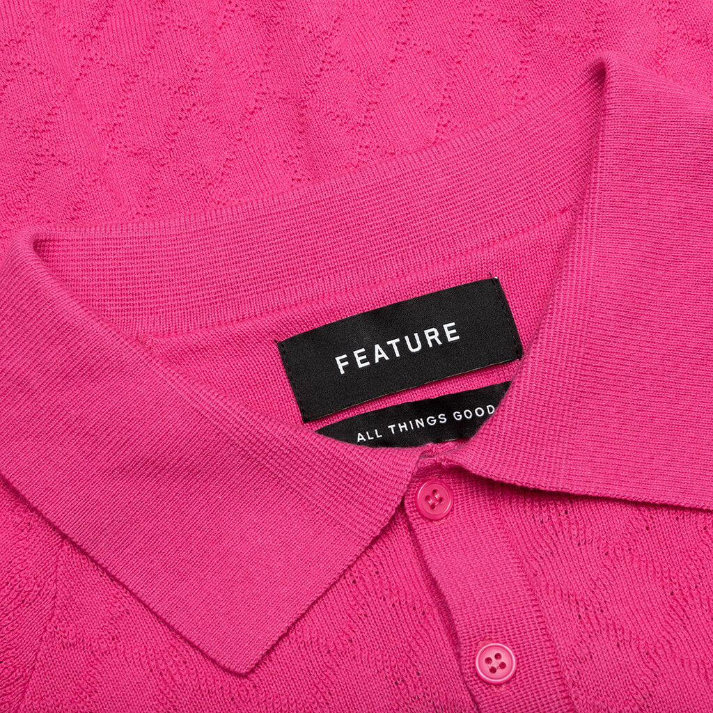 Hogan Pointelle Raglan Sleeve Sweater Polo Coral