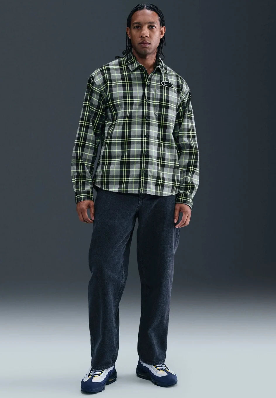 Nike SB Eric Koston Flannel Long Sleeve Button Up Dark Grey