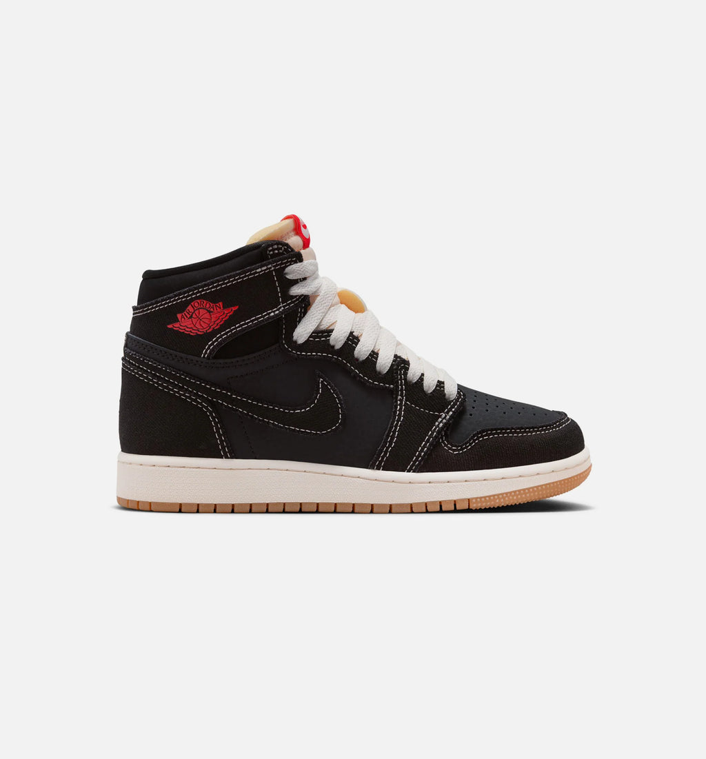 Air Jordan 1 Retro High OG Flight Club Grade School Lifestyle Shoe Black Sail Gum Medium Brown University Red