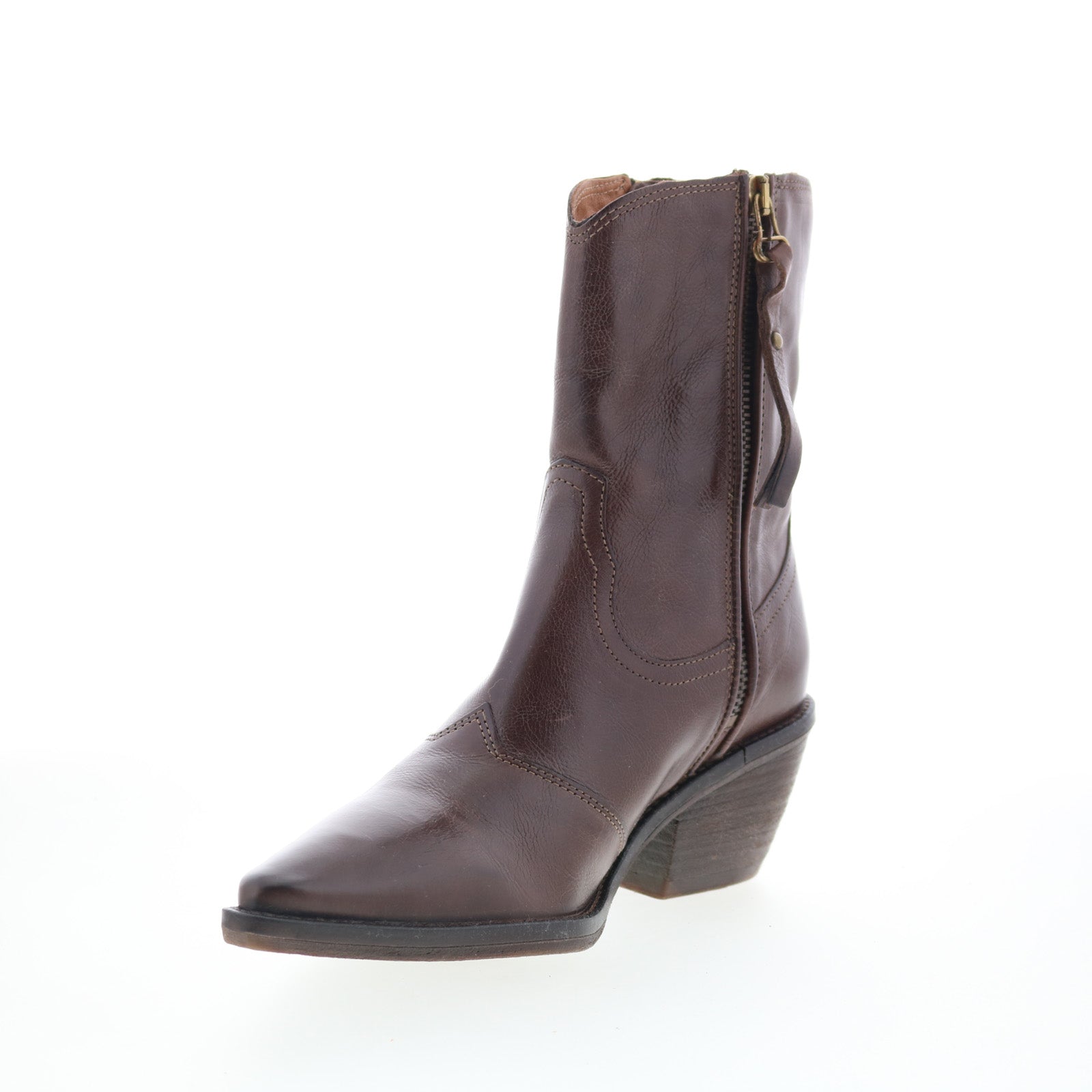 Charlie Womens Brown Leather Zipper Ankle & Booties Boots
