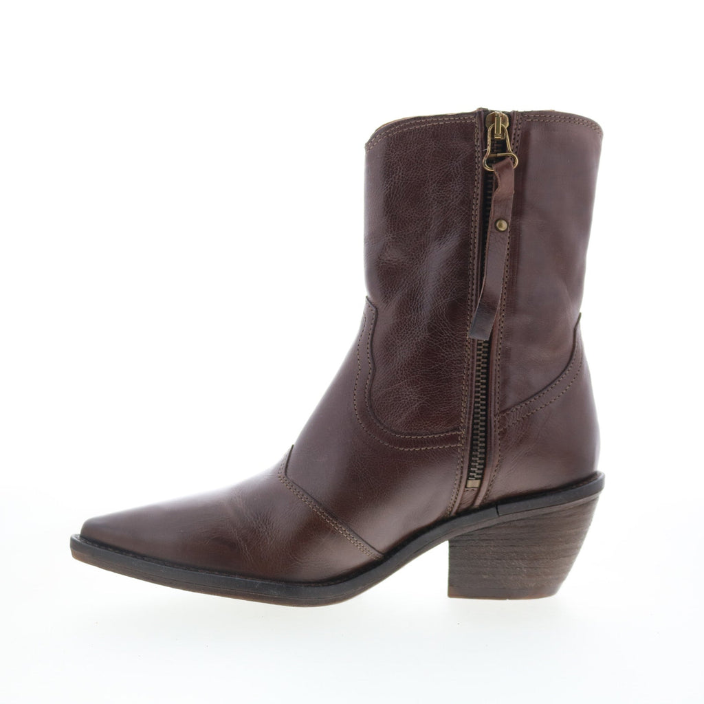 Charlie Womens Brown Leather Zipper Ankle & Booties Boots