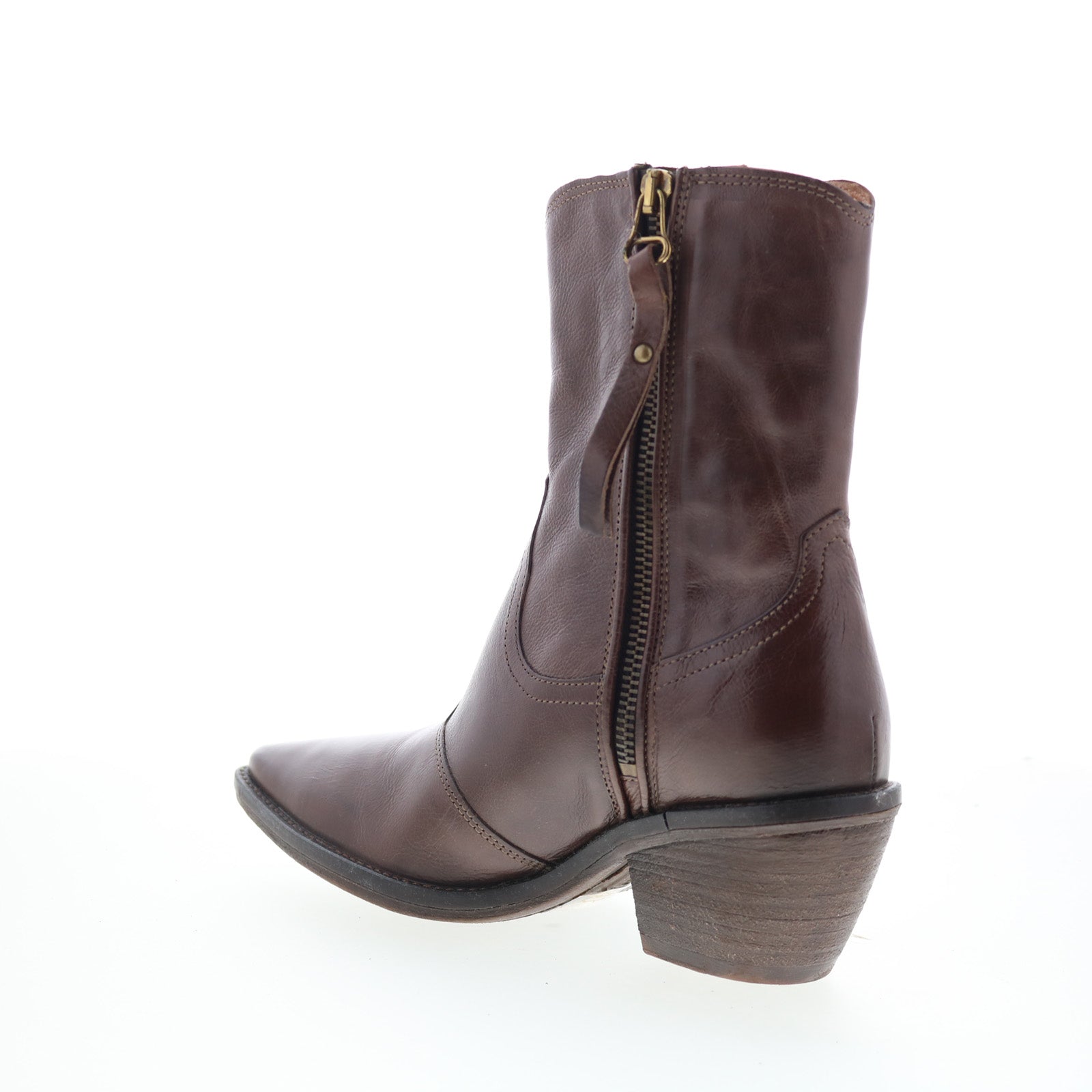 Charlie Womens Brown Leather Zipper Ankle & Booties Boots
