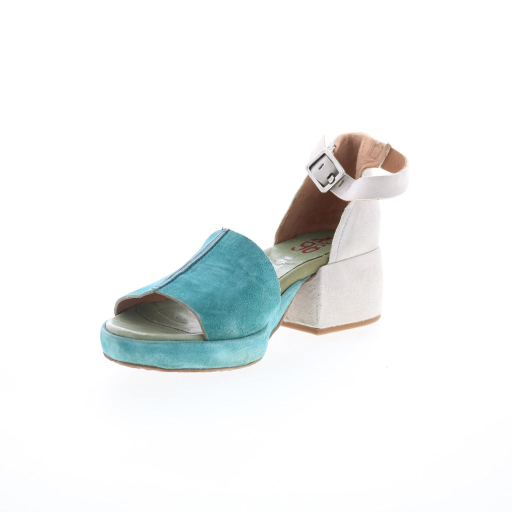 Crue Womens Blue Leather Hook & Loop Heeled Sandals Shoes