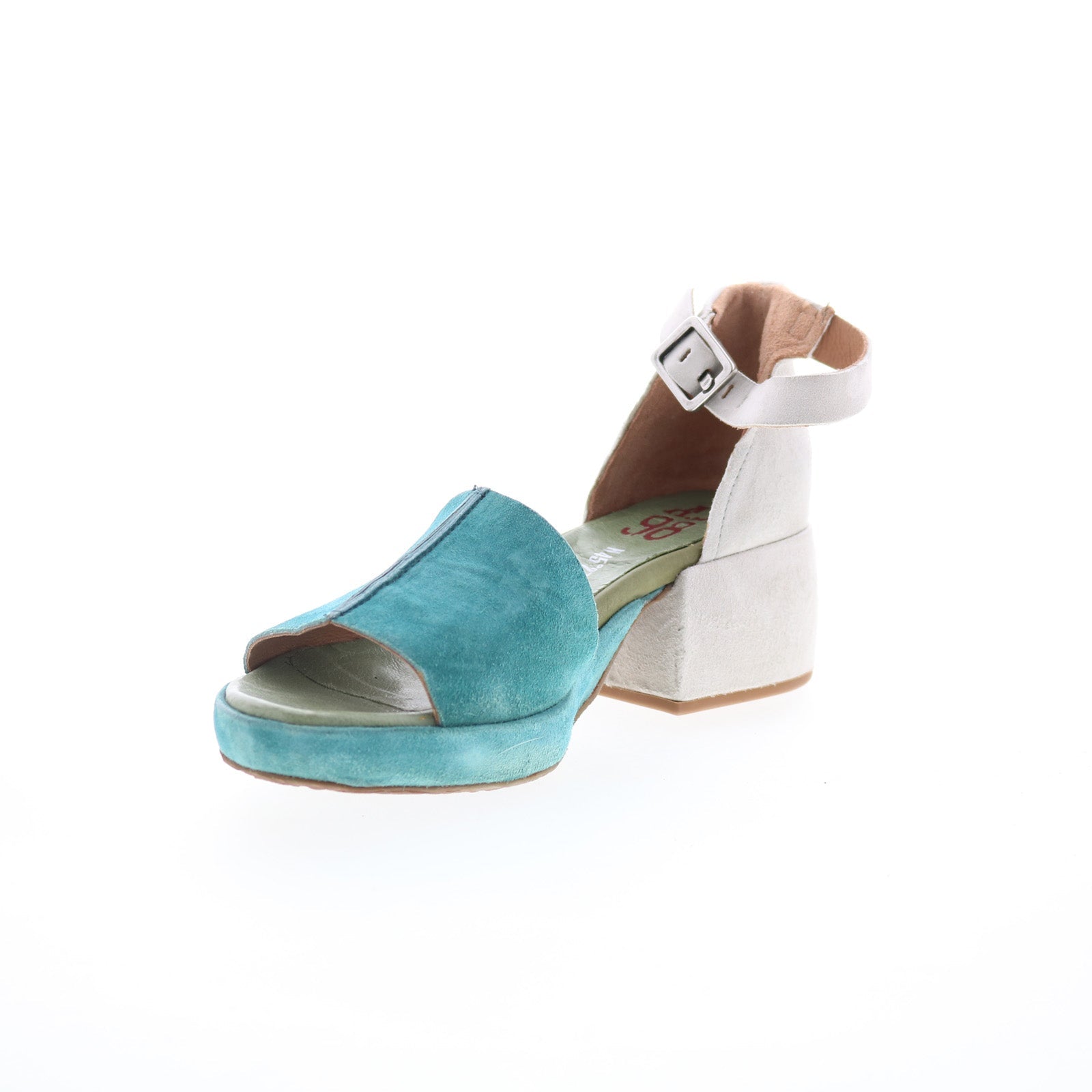 Crue Womens Blue Leather Hook & Loop Heeled Sandals Shoes