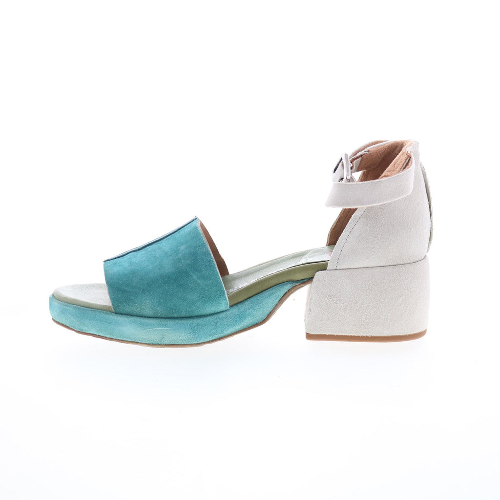Crue Womens Blue Leather Hook & Loop Heeled Sandals Shoes