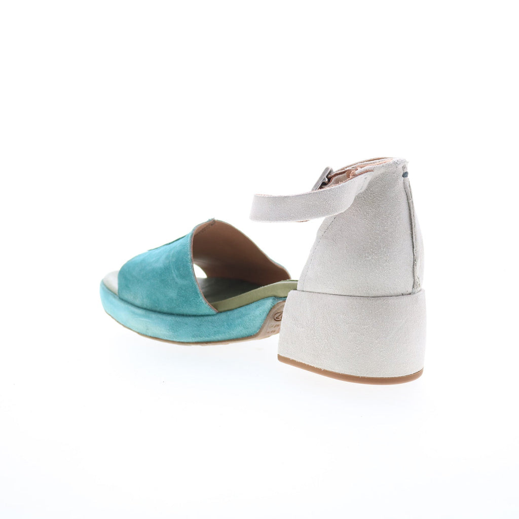 Crue Womens Blue Leather Hook & Loop Heeled Sandals Shoes