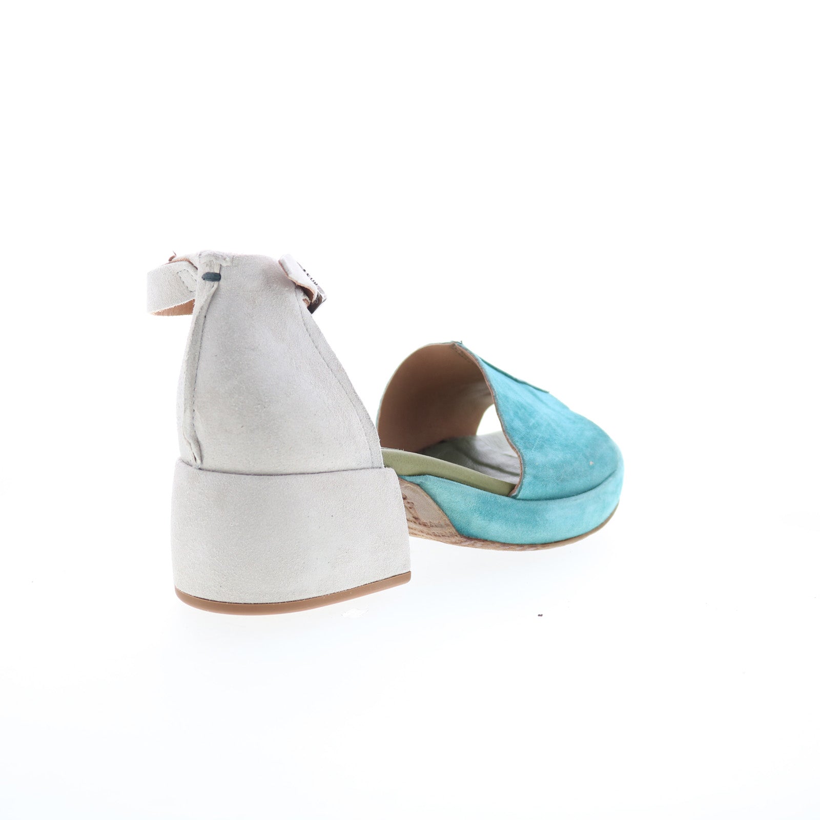 Crue Womens Blue Leather Hook & Loop Heeled Sandals Shoes