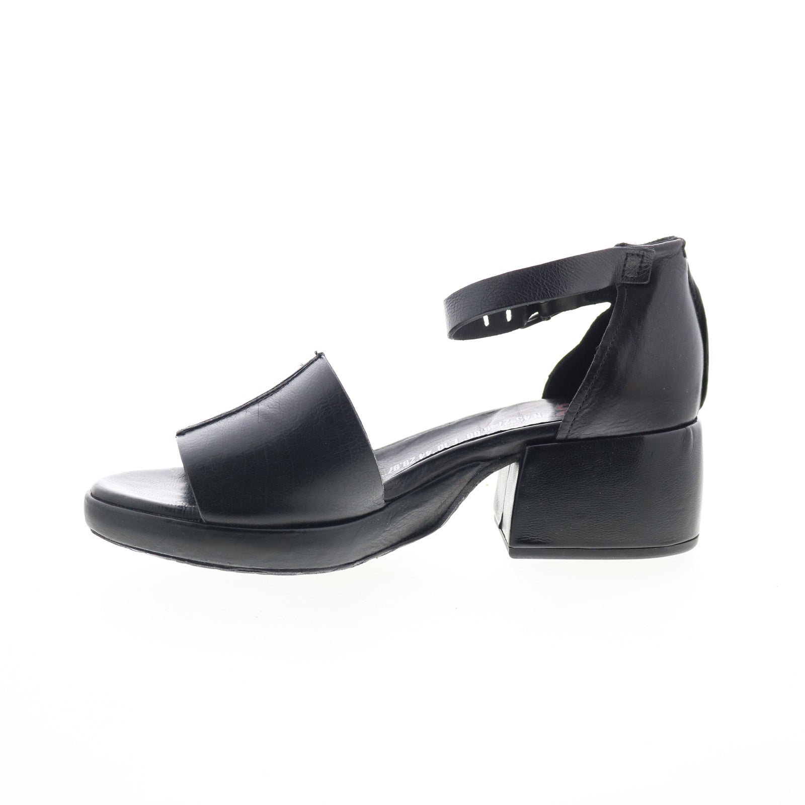 Crue Womens Black Leather Hook & Loop Heeled Sandals Shoes