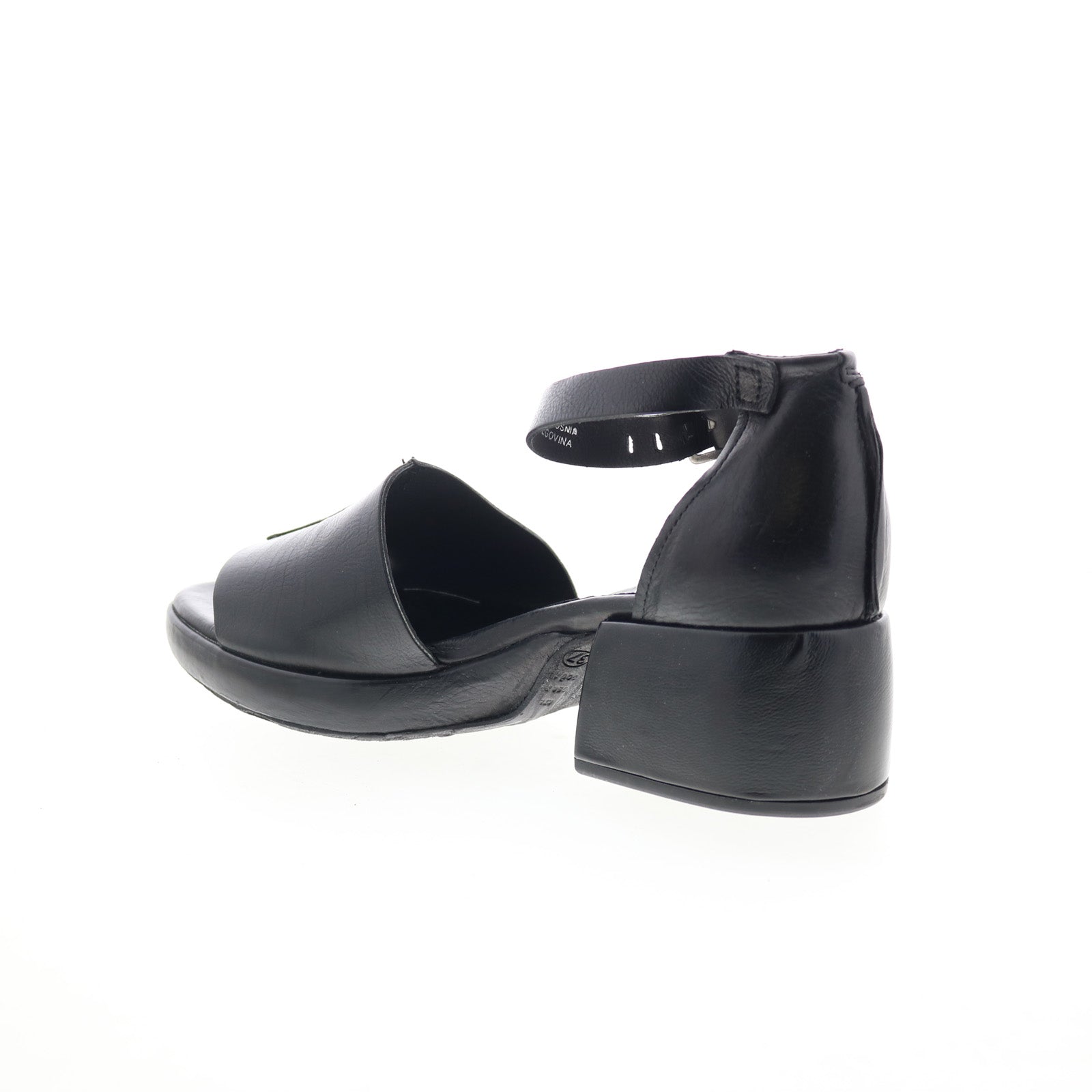 Crue Womens Black Leather Hook & Loop Heeled Sandals Shoes