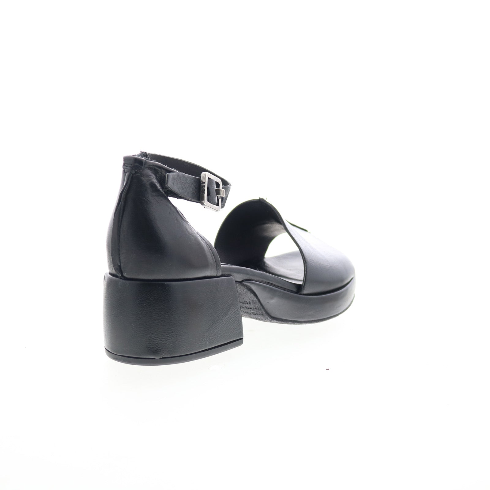 Crue Womens Black Leather Hook & Loop Heeled Sandals Shoes