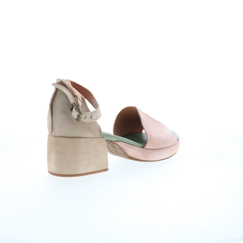 Crue Womens Pink Leather Hook & Loop Heeled Sandals Shoes
