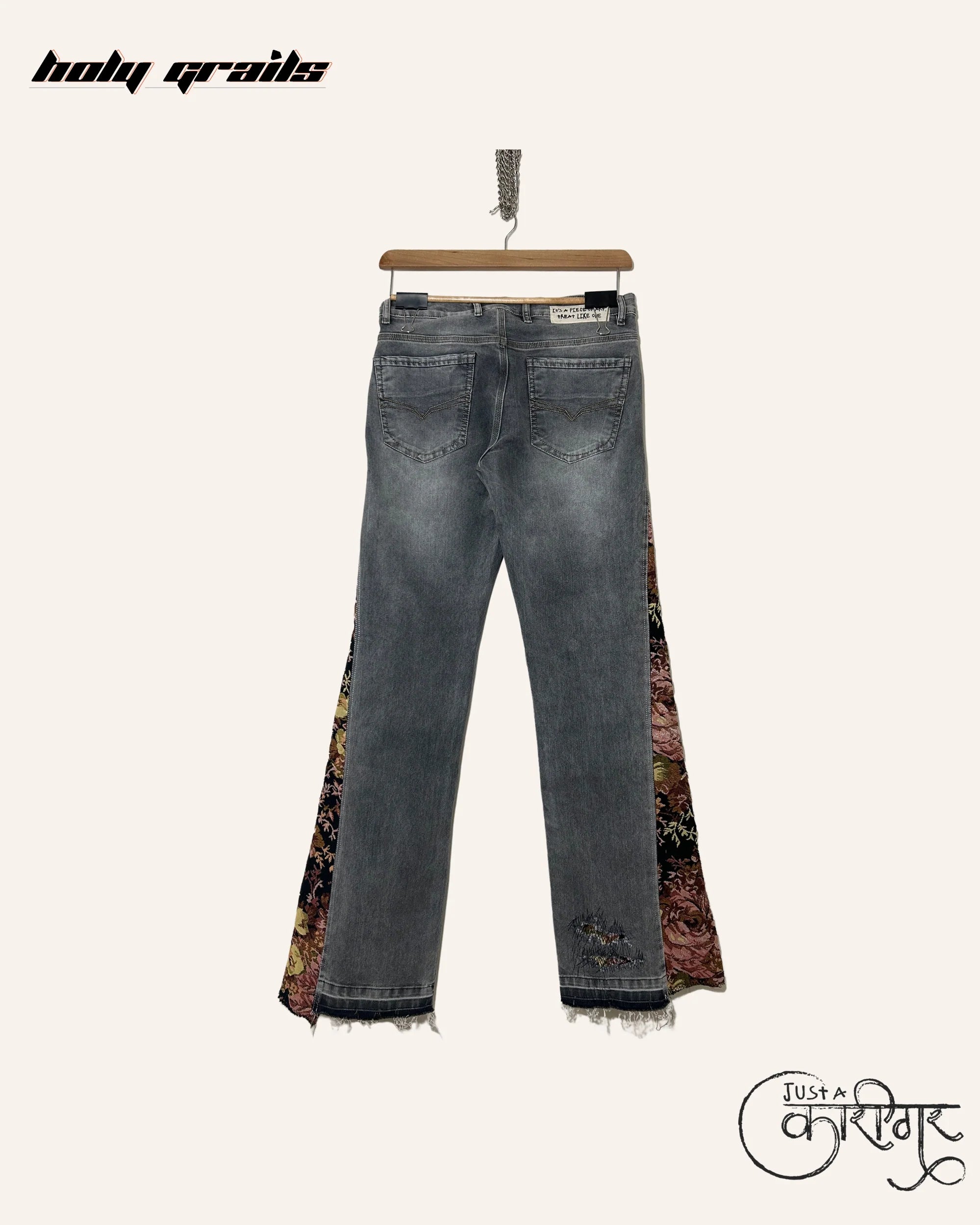 Just A Floral Black Denim Jeans HG x Just A Karigar