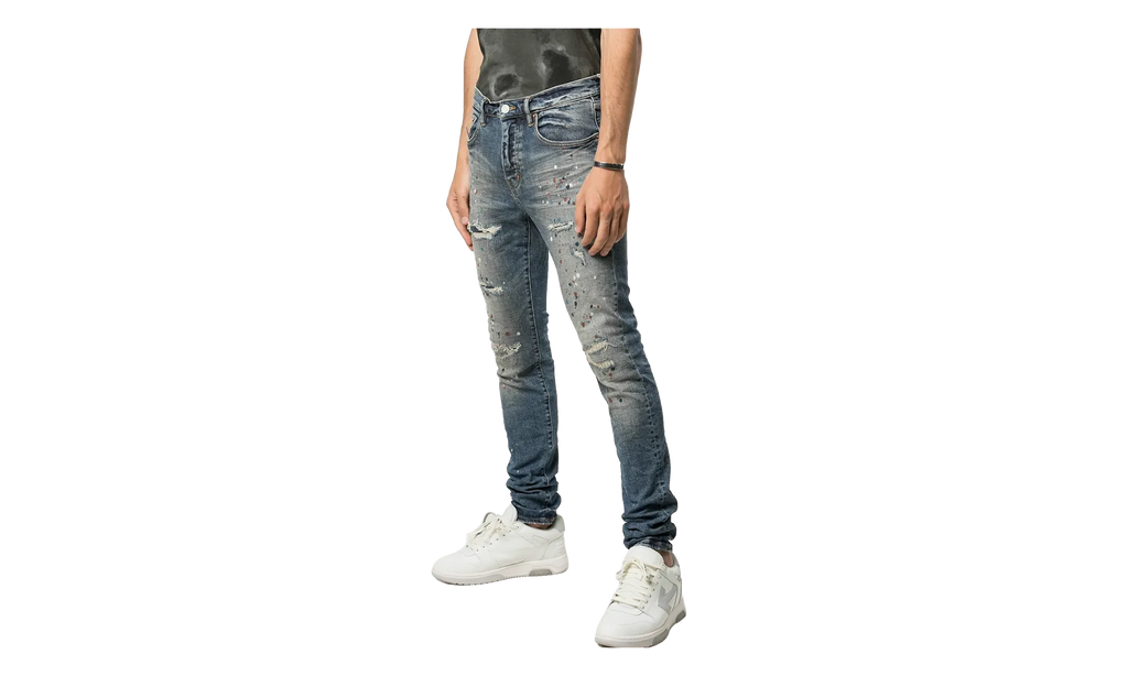 P001 Slim-Fit Jeans "Indigo Paint Repair" P001 IPR