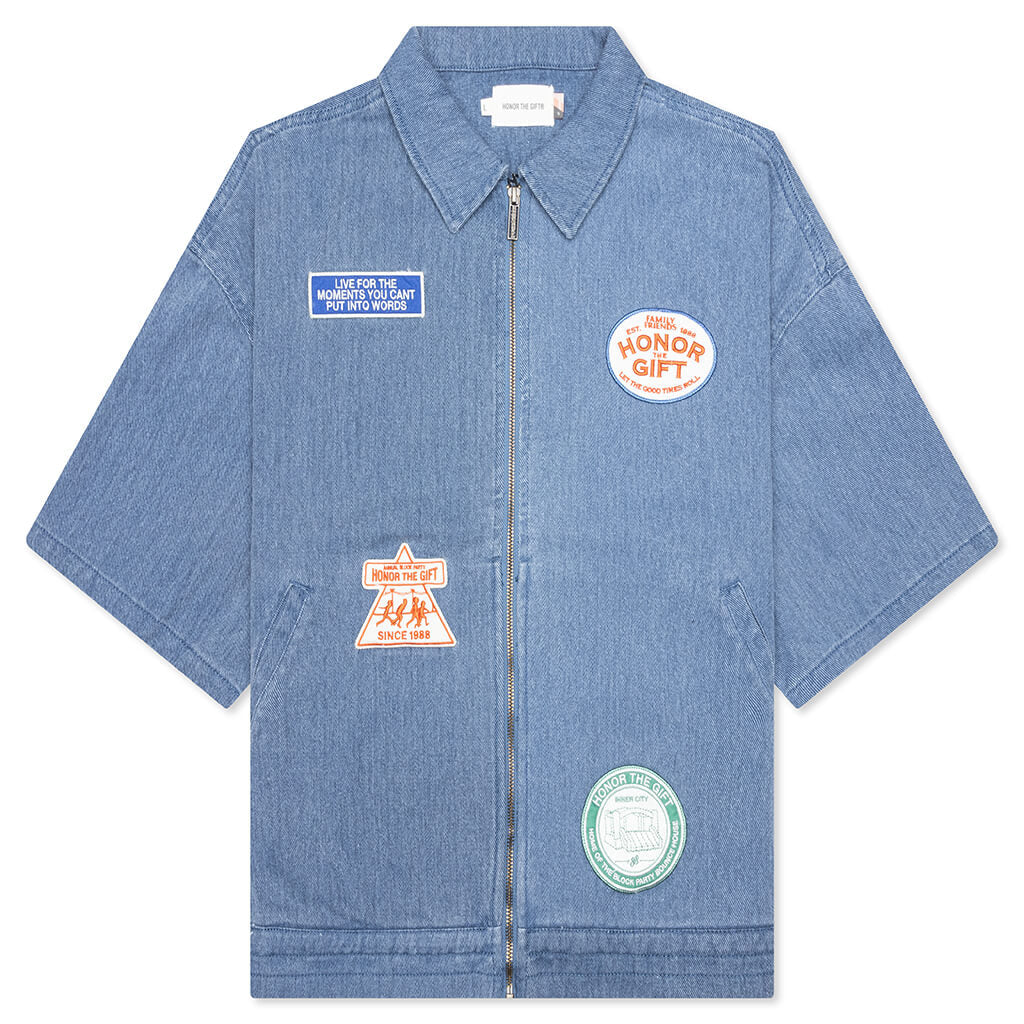 Twill Full Zip Shirt Blue
