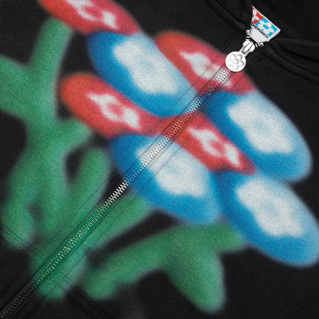 AirBrush Flower Zip Up Hoodie Black