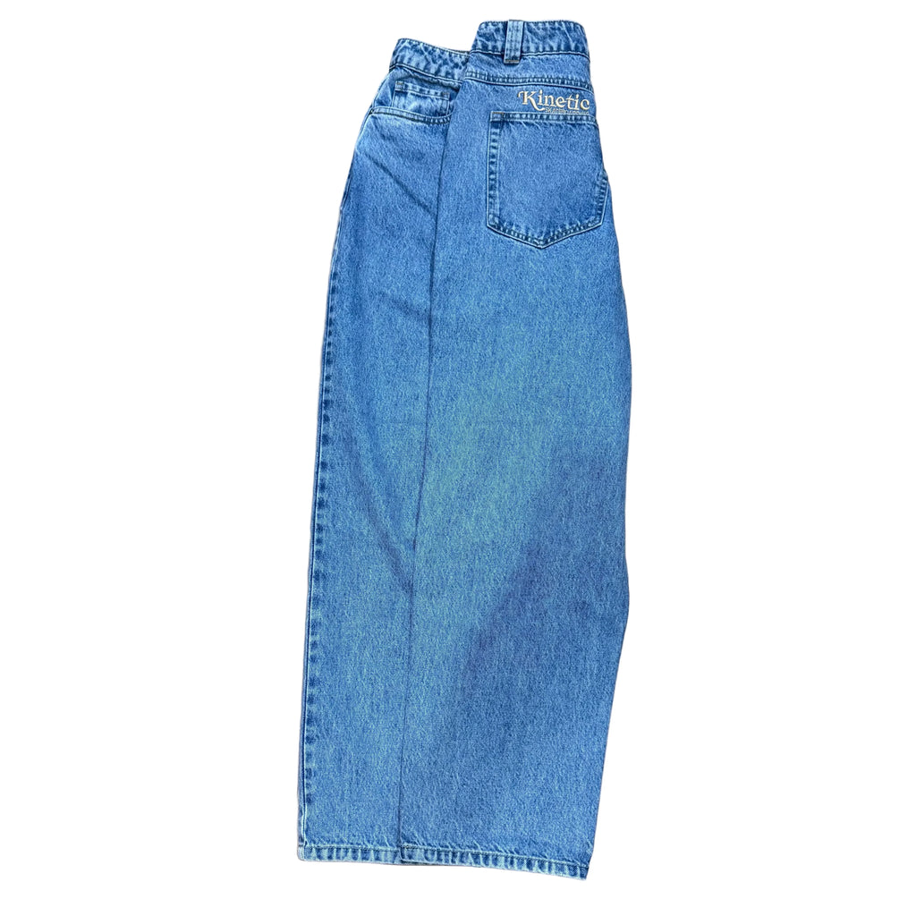 Kinetic Embroidered Baggy Denim Pants Blue