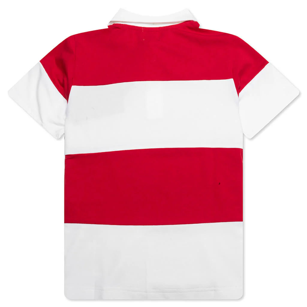 Kids College Panel Stripe Polo Shirt Red