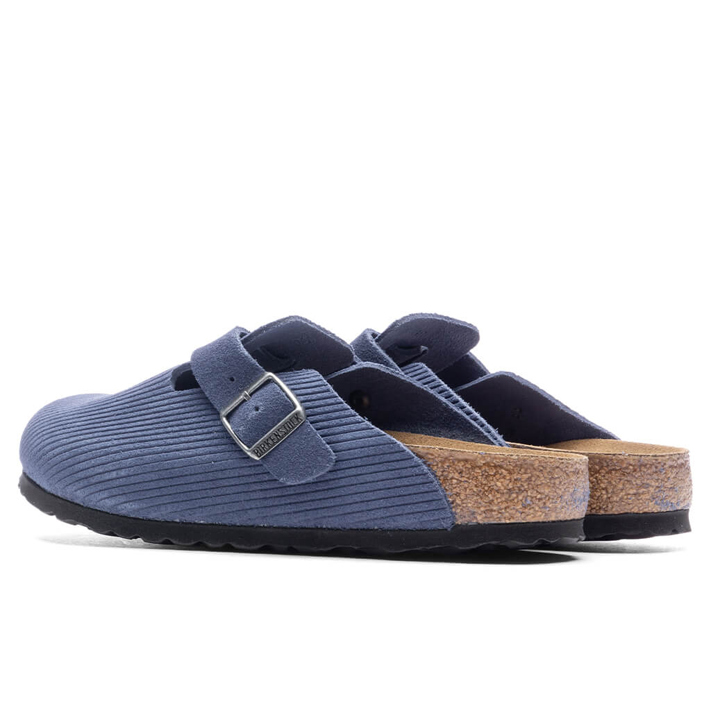 Womens Narrow Boston Suede Embossed Indigo Blue